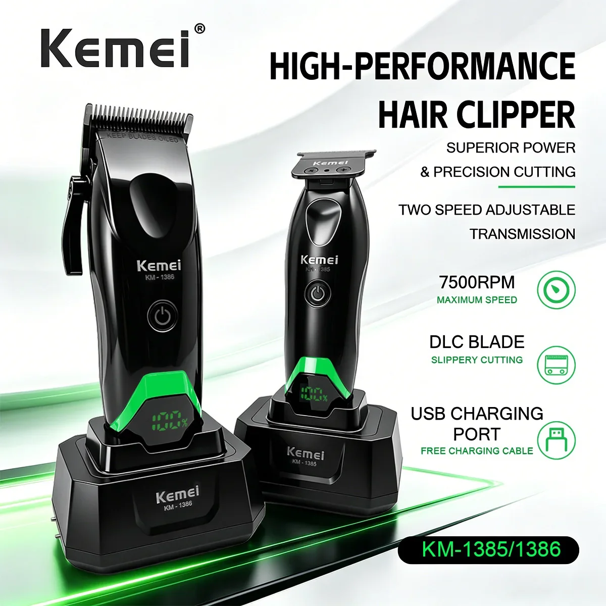Kemei Clippers 전문 헤어 클리퍼 LED 디스플레이 헤어 트리머 헤어 케어 기기 남성용 조절 가능한 클리퍼 KM-1..