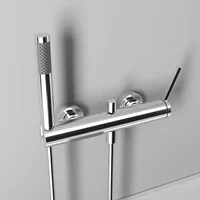 ติดผนังน้ําตก Bathtun ก๊อกน้ําห้องน้ําทองเหลืองก๊อกน้ําพร้อมหัวฝักบัวแบบใช้มือถือแปรงทอง, ปืนโลหะ, Chrome 3