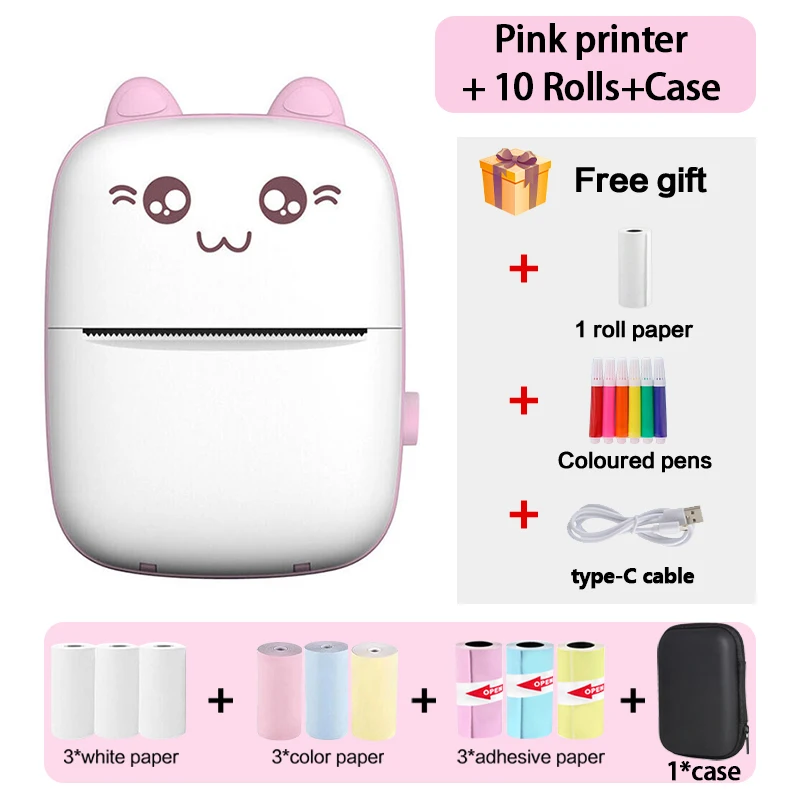 Compact Wireless Bluetooth Thermal Printer - 200dpi, Portable Label & Photo Printer with USB Charging