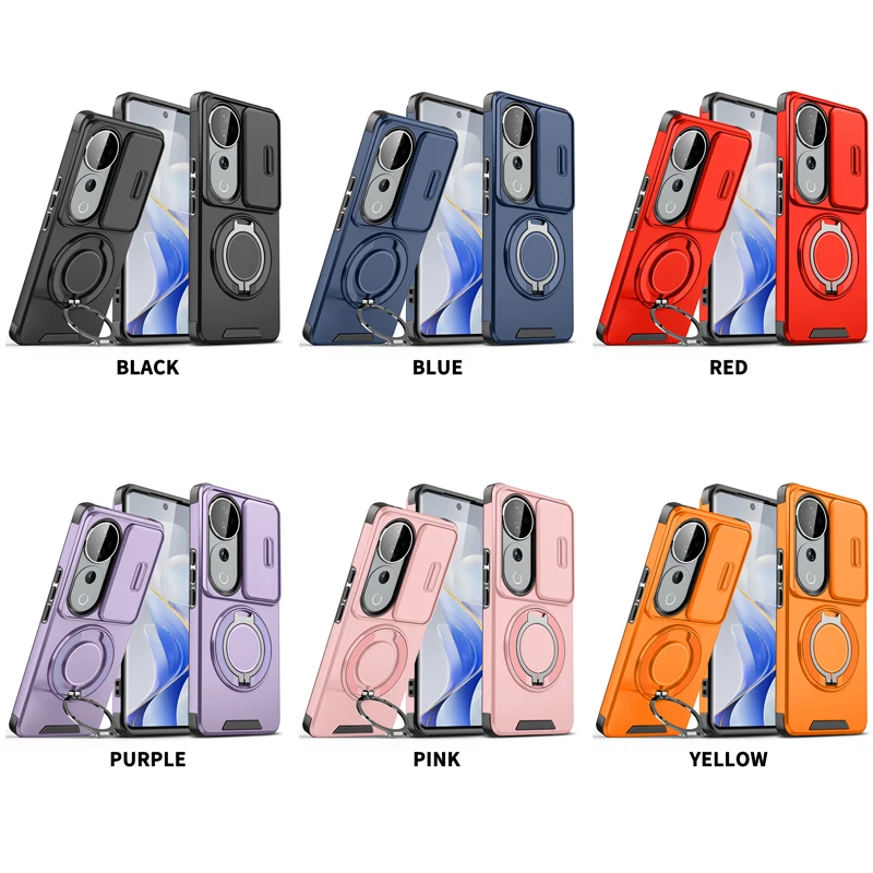 ELVEV Magnetic Shockproof Phone Case with Rotating Ring Bracket - Hard PC + Soft TPU