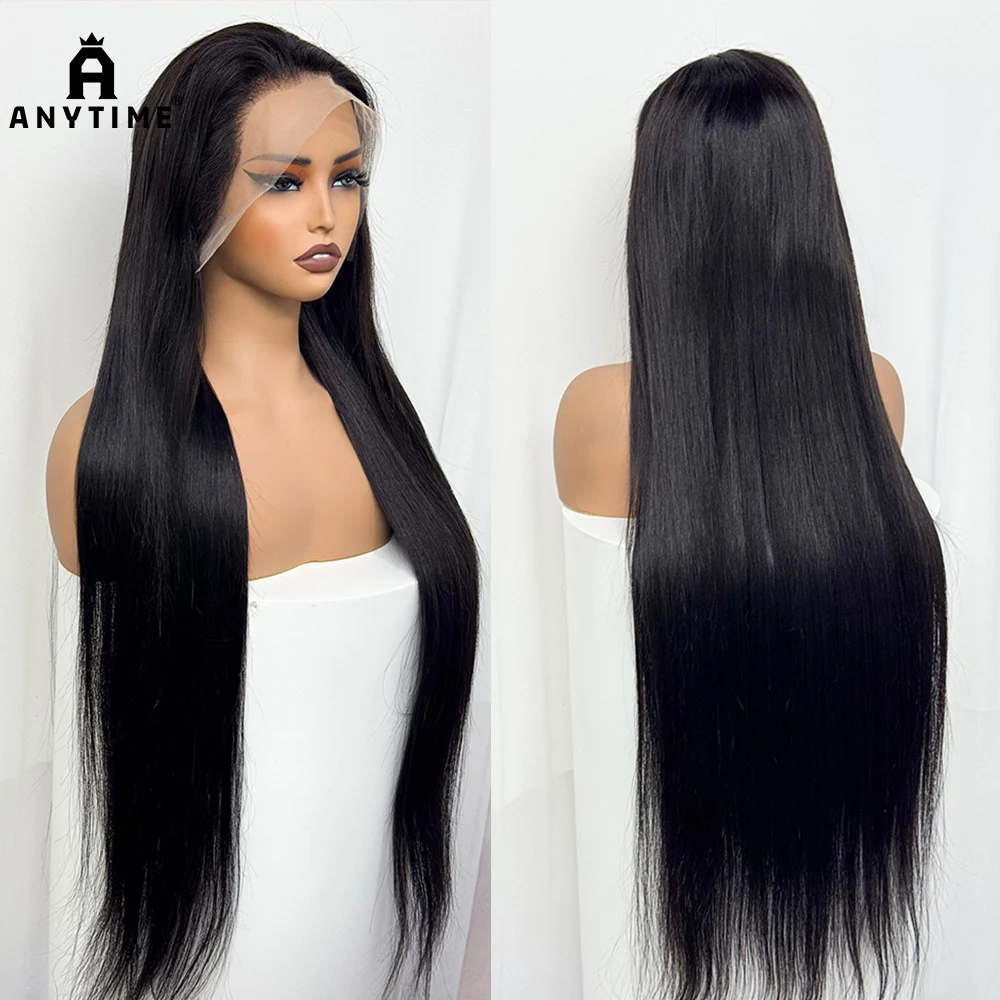 300% Density 40 Inches Straight Human Hair Wigs 13x4 Transparent Lace Frontal Brazilian Straight Hair Wig for Black Women