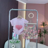 2024 Summer New Children's Short Sleeve T-shirt Sequined Skirt 2-piece Set Women's Fashionable Children's Clothing