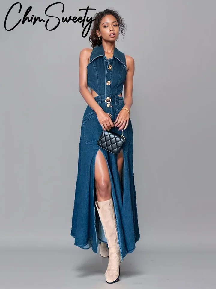 Vestido Denim Mujer Vestido Vaquero Mujer Sin Mangas, Cuello En V