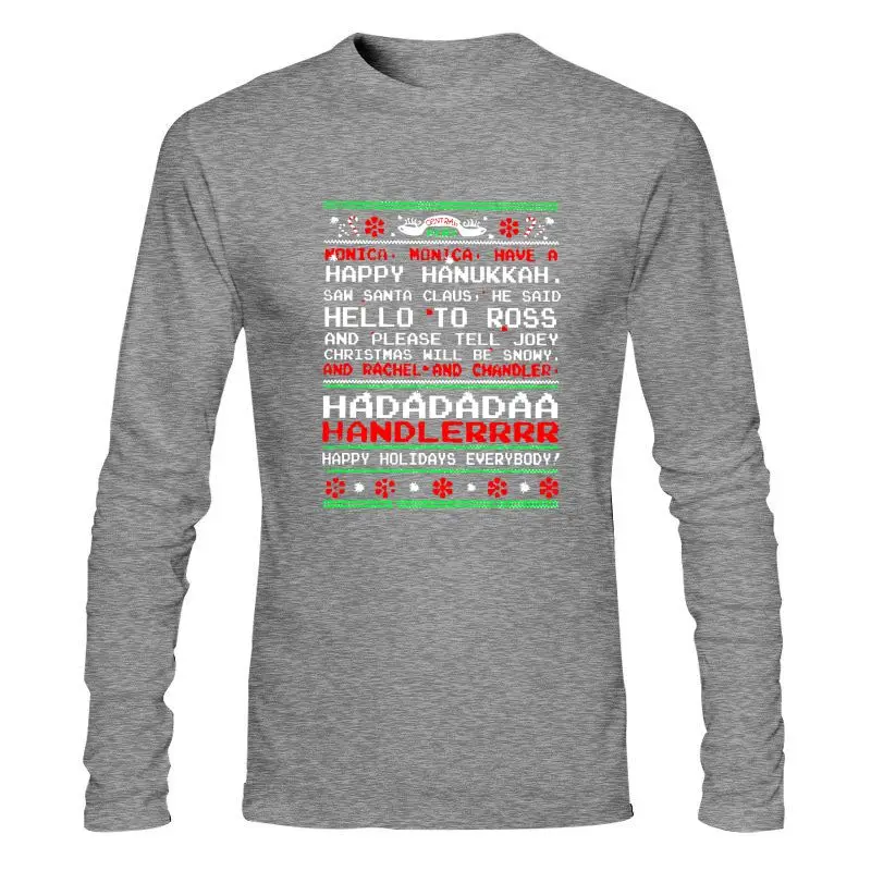 Man Clothing New Men T Shirt Central Perk Monica Have A Happy Hanukkah Saw Santa Claus He Said Hello To Ross Christmas Sw |