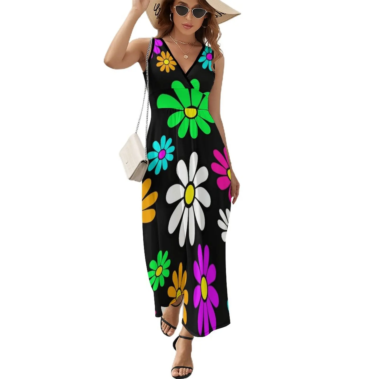 

Hippie Groovy Daisies Flowers Happy Flowers Pattern Sleeveless Dress Woman clothing fairy dress evening dresses luxury 2023
