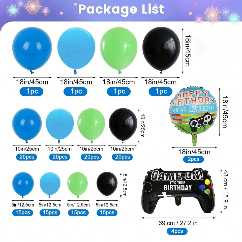 Decorazione Compleanno Tema Videogiochi Per 9 Anni - Set 43 Pezzi In Blu E Nero - Foto 11