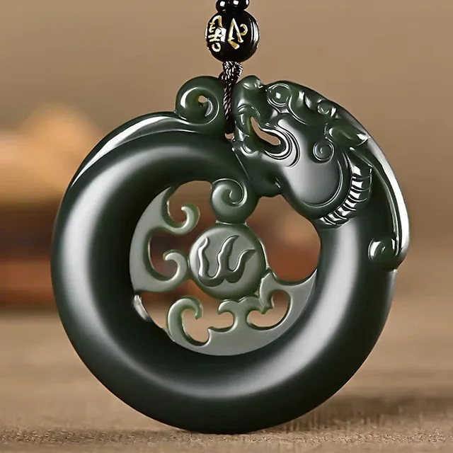 

7A 100% natural hetian jasper green jade pendant hollow dragon jade necklace brand men women jade jewelry jadeite