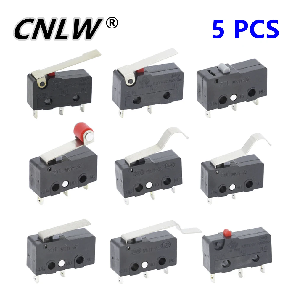 5 PCS Mini Micro Limit Switch NO NC 3 Pins PCB Terminals SPDT 5A 125V 250V 29mm Roller Arc lever Snap Action Push Microswitches |