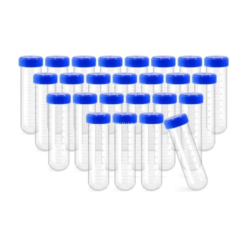 25Pcs 50ml Graduated Plastic Centrifuge Tubes with Screw Caps and Tubes Rack