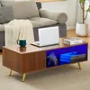 LED Coffee Tables with 16 Colors LED Lights, Modern Minimalist Coffee Table with Fluted Panel, Rectangle Center Table Game Table 1