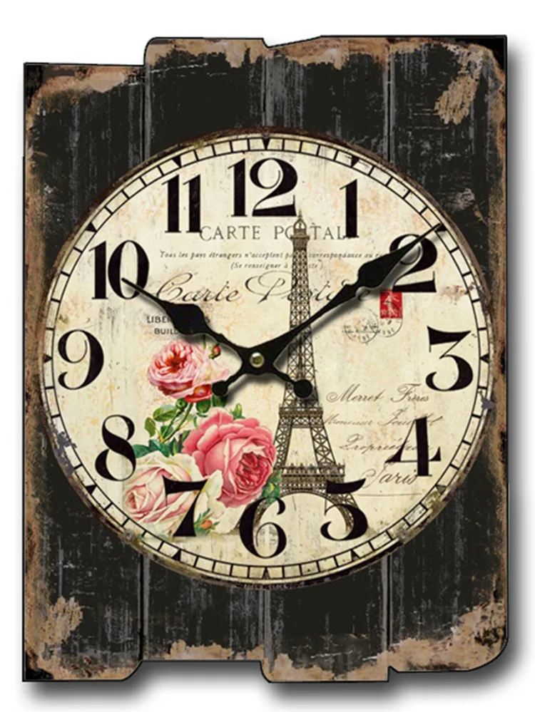 Large Square Wall Clock Retro Wood Vintage Clocks Color:A-80;Sheet Size:30X40CM
