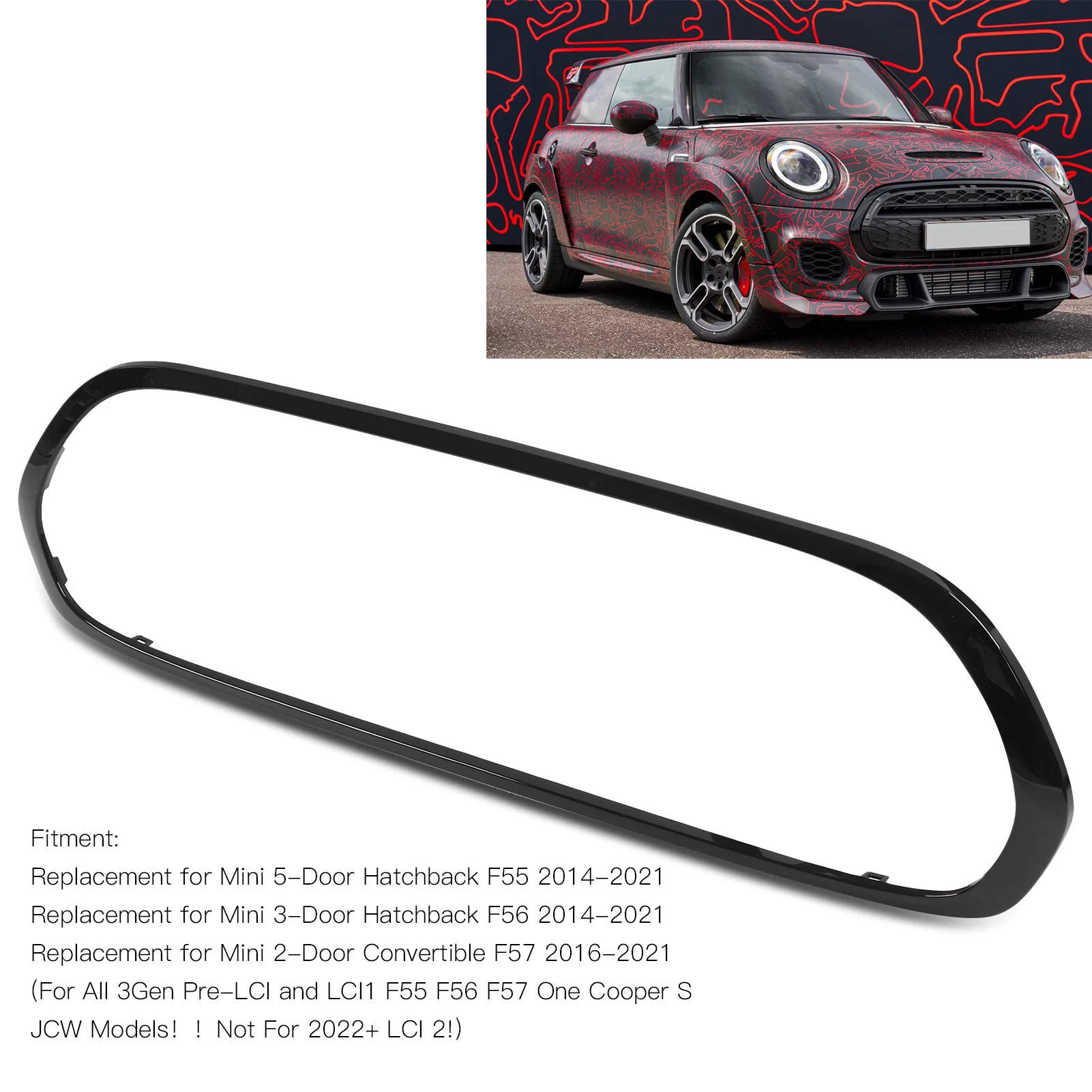 ミニ クーパー 光沢ブラック グリルカバートリム 交換用 Mini F55 F56
