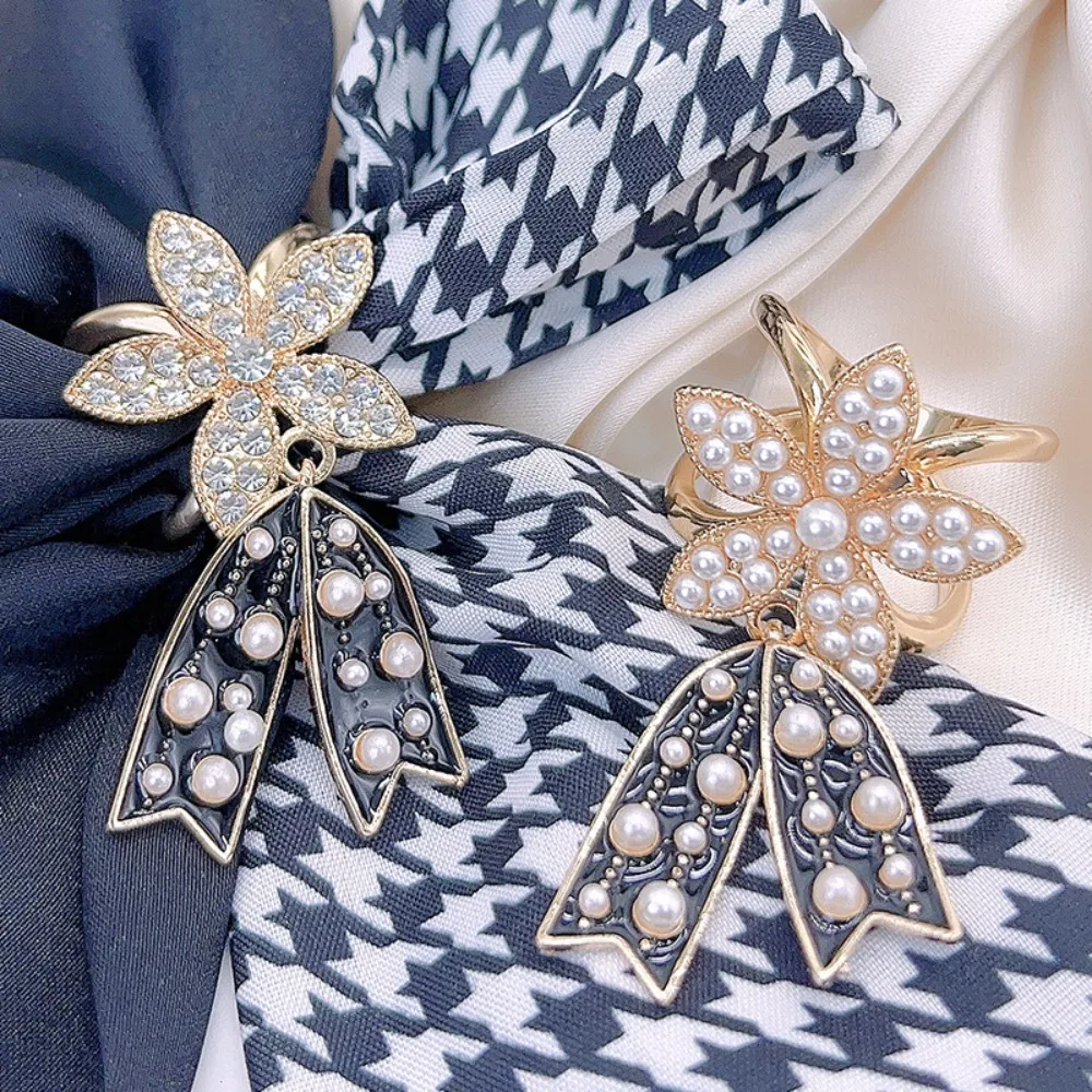New Rhinestone Scarf Buckles For Women Crystal Cross Ribbon Silk Scarf  Flower Brooch Buckle Ring Clip Jewelry Gift - AliExpress
