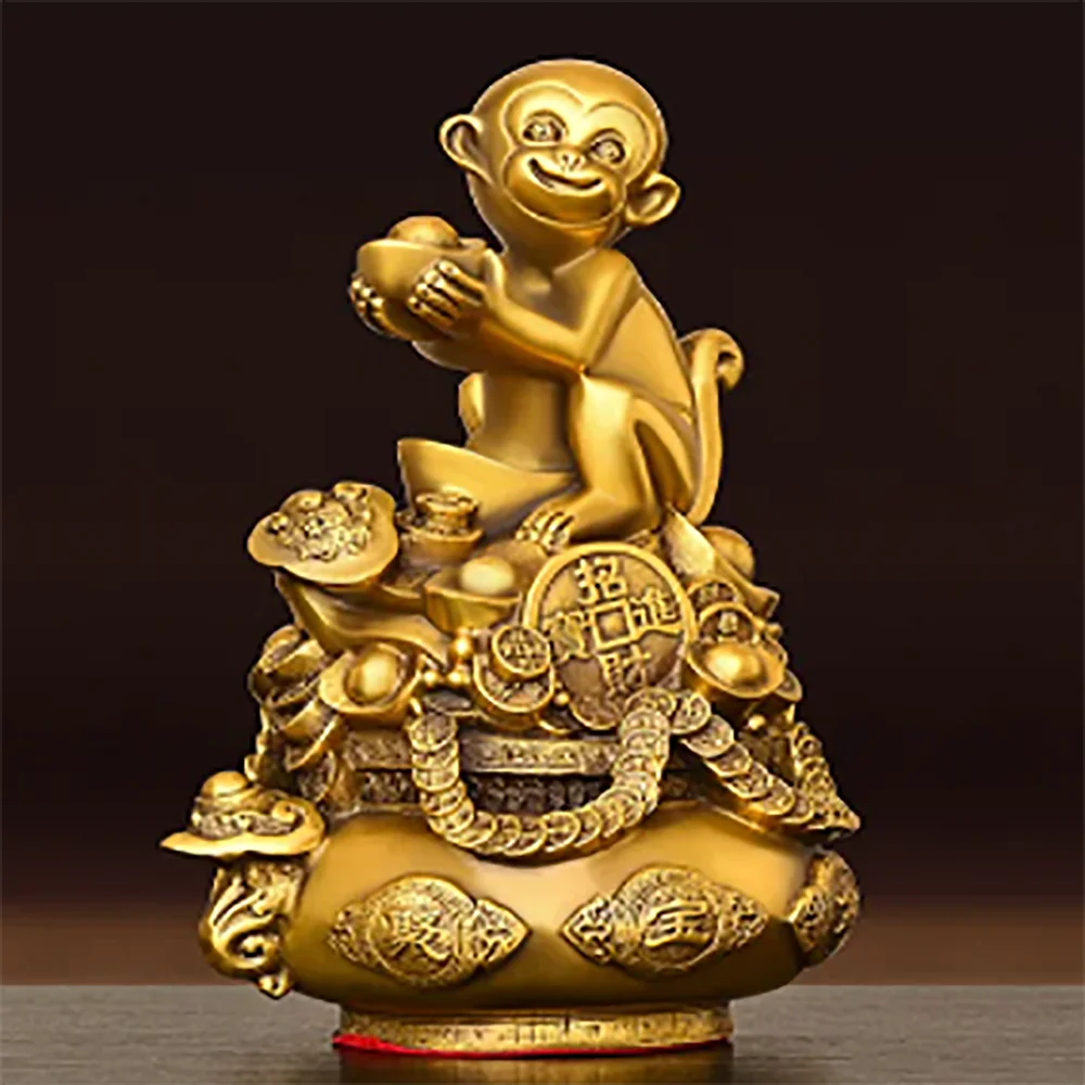 

Monkey decoration, pure copper, golden monkey offering treasure, lucky monkey living room, office desktop decoration