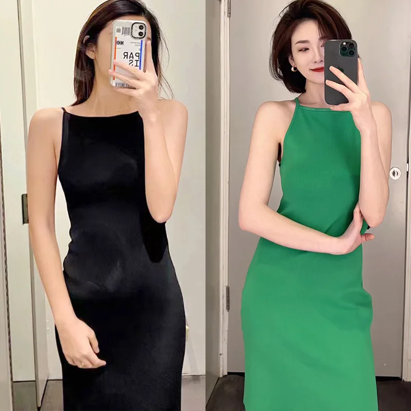 

Spring New Women's Advanced Matching Slim Fit Square Neck Racerback Versatile Small Black Dress