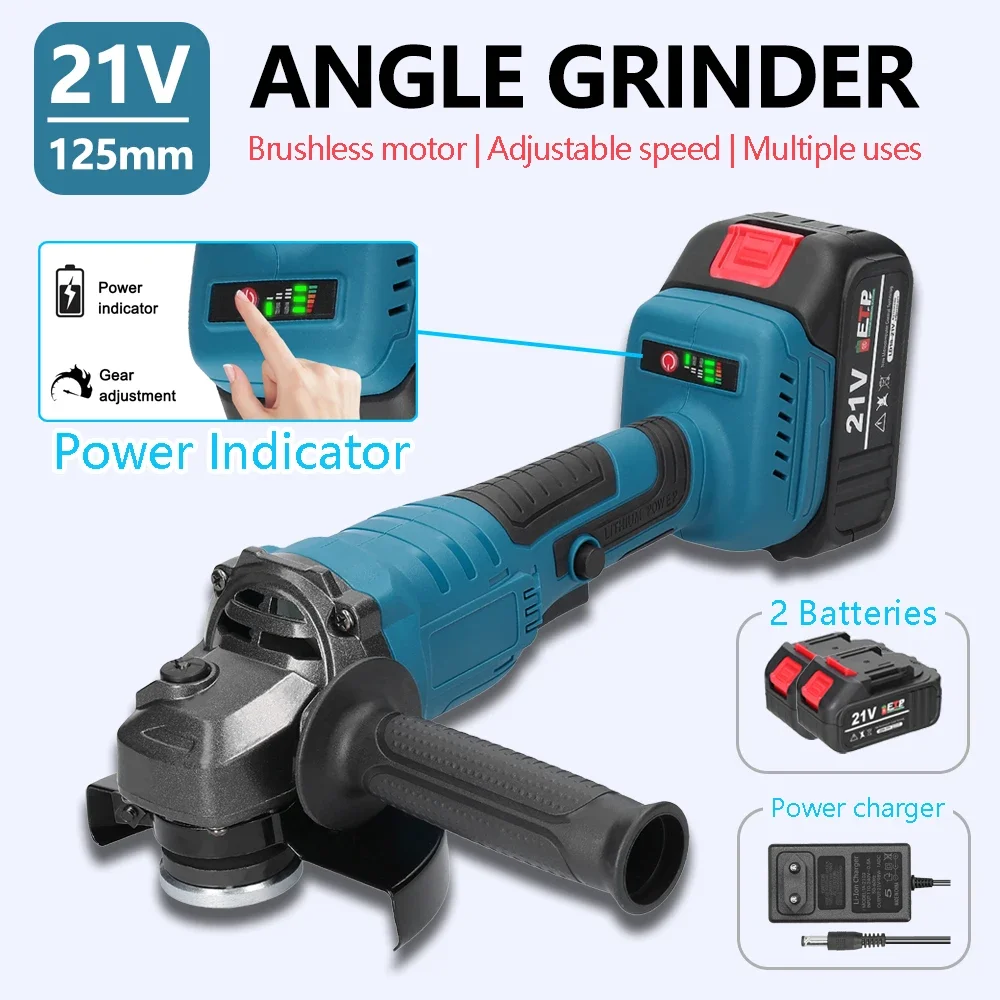 21V 125mm M14 Brushless Angle Grinder Grinding Tool Cutting Machine Power Tool for Cutting Polishing Ceramic Tile Wood Stone 2