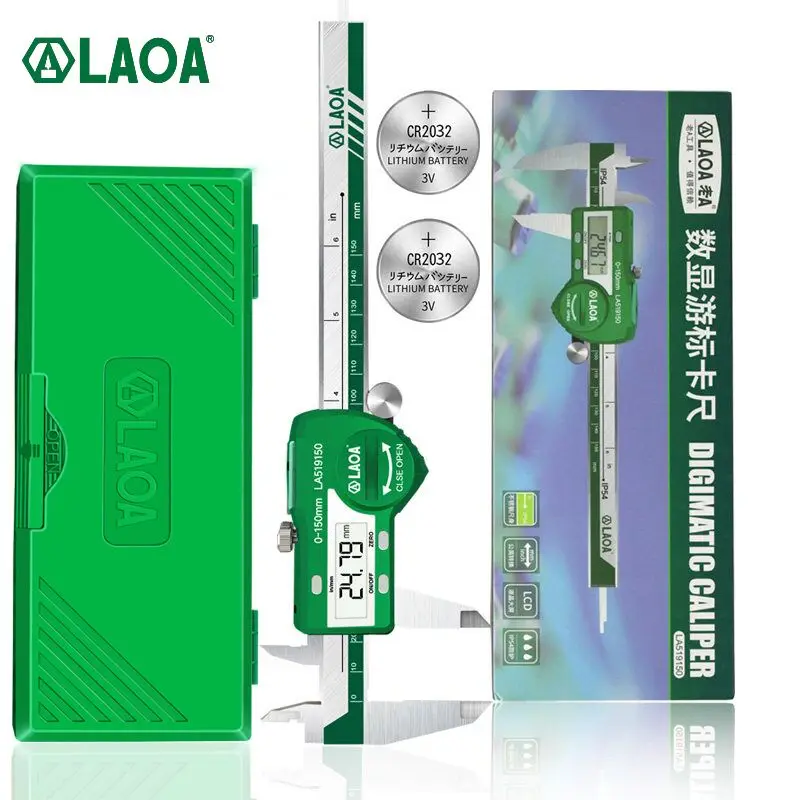 LAOA cyfrowy suwmiarka 6 cali 150mm ze stali nierdzewnej elektroniczny metalowy wodoodporny zacisk mikrometr głębokość narzędzia pomiarowe