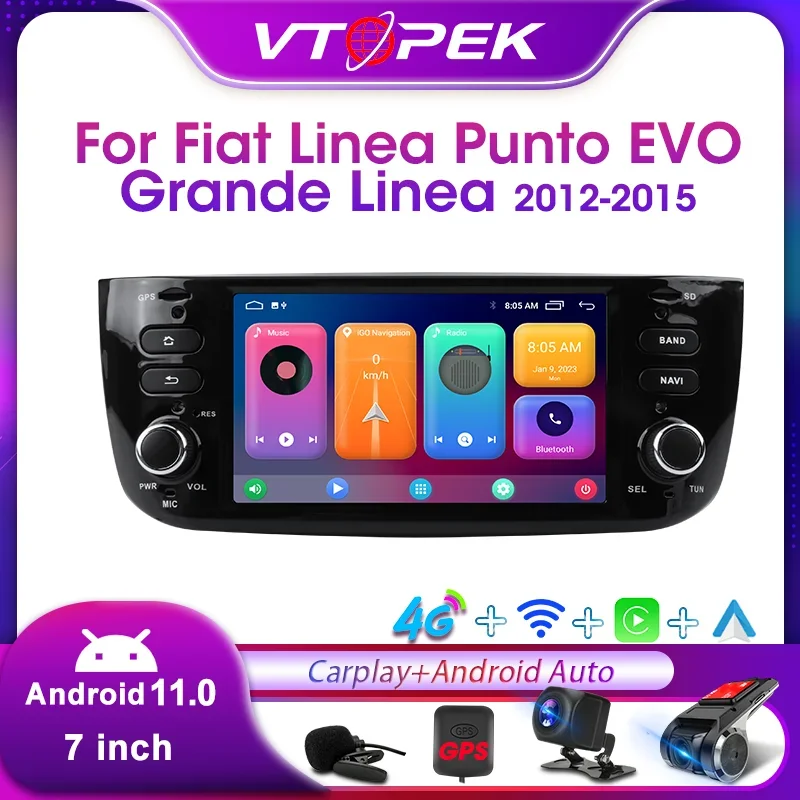 

Vtopek 2 Din 6.2" Car Radio For Fiat Linea Punto EVO 2012-2015 Multimedia Player GPS Navigation Carplay Head Unit 4G Android 11