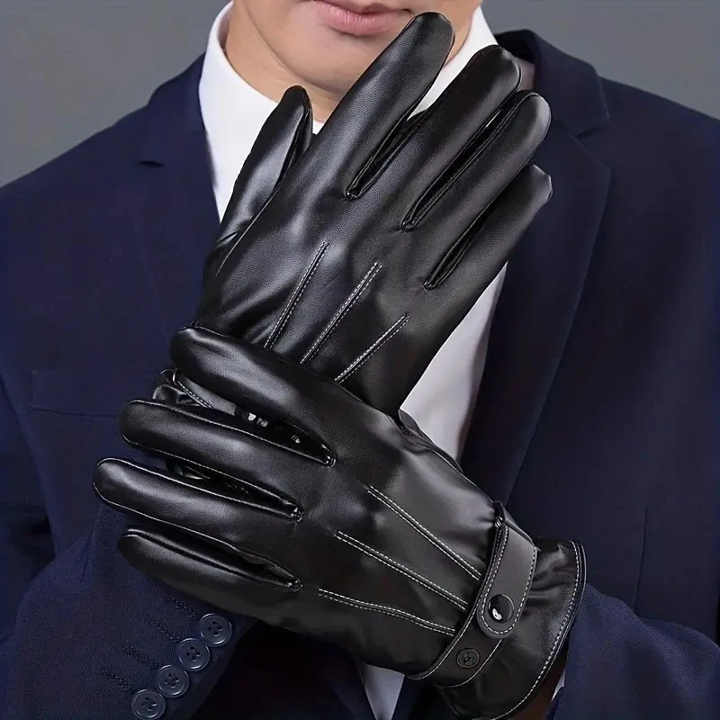 Fashion Touch Screen Faux Leather Gloves Winter Fashion Warm Windproof Sports Cycling Riding Gloves Perfect Men Gifts 2