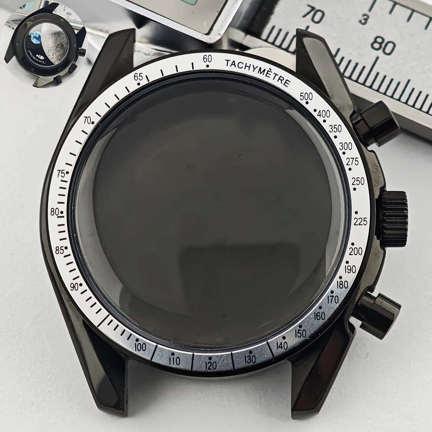 Men's 39.7mm Stainless Steel Watch Case with Moon Back Cover
