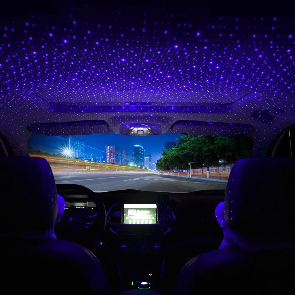 

USB Car Accessories Interior Atmosphere Star Sky Lamp Ambient Star Night Lights Romantic LED Projector Lamp Car Roof Room Decor