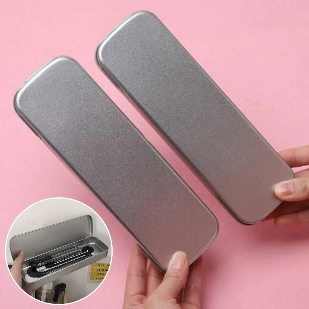 Stationery Box Pencil Cases Rectangular Metal Hinged Storage Boxes for Makeup Brushes and Home Organization