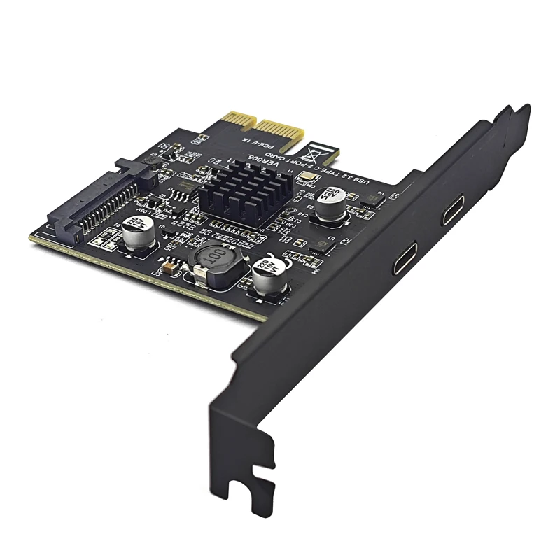 데스크탑 PC용 TYPE-C PCIE 카드, PCI 익스프레스 3.0 X1-듀얼 USB-C 확장 카드, SATA 파워 USB3.2 Gen2, 10Gbps ASM3142 칩, 2 포트