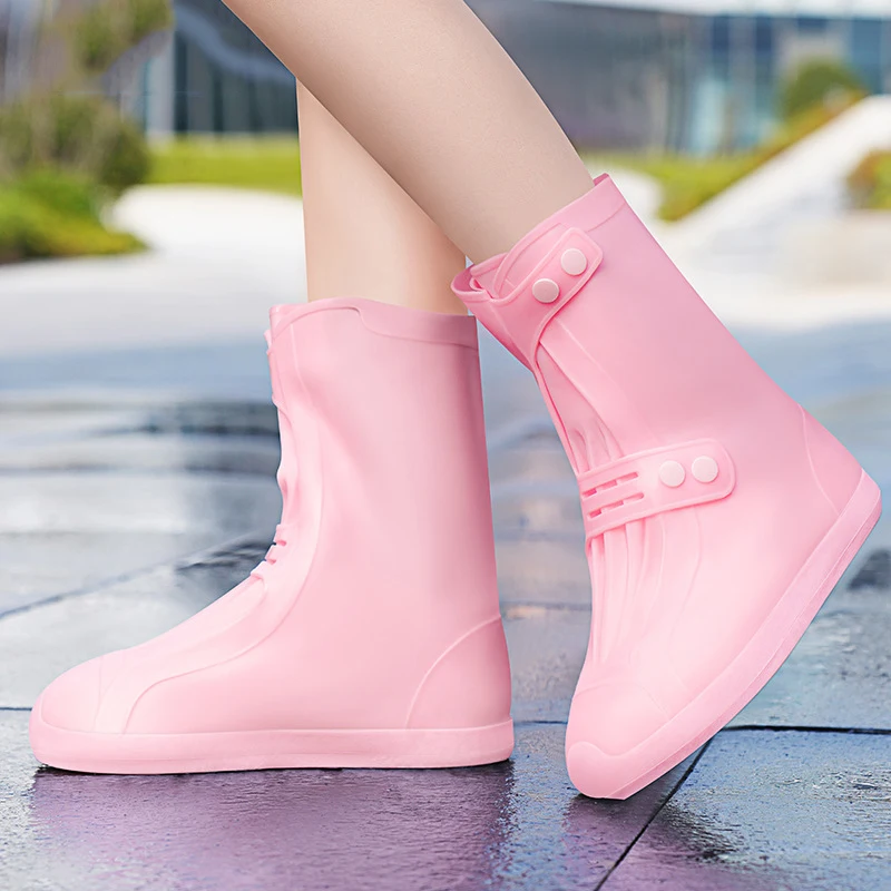 Pink PVC Rain Shoes Covers Men Women Shoe Protection High Top White Shoe Covers Reusable Women's Water Resistant Shoe Foot Cover