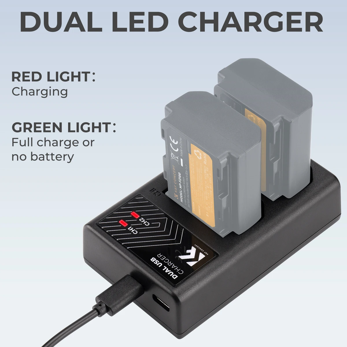 K&F Concept NP-FZ100 NP FZ100 Camera Battery Charger For Sony Camera A9 A7M4 A7R5 A7C ZVE1 A6700 A7III A7 III FX30 — view 2