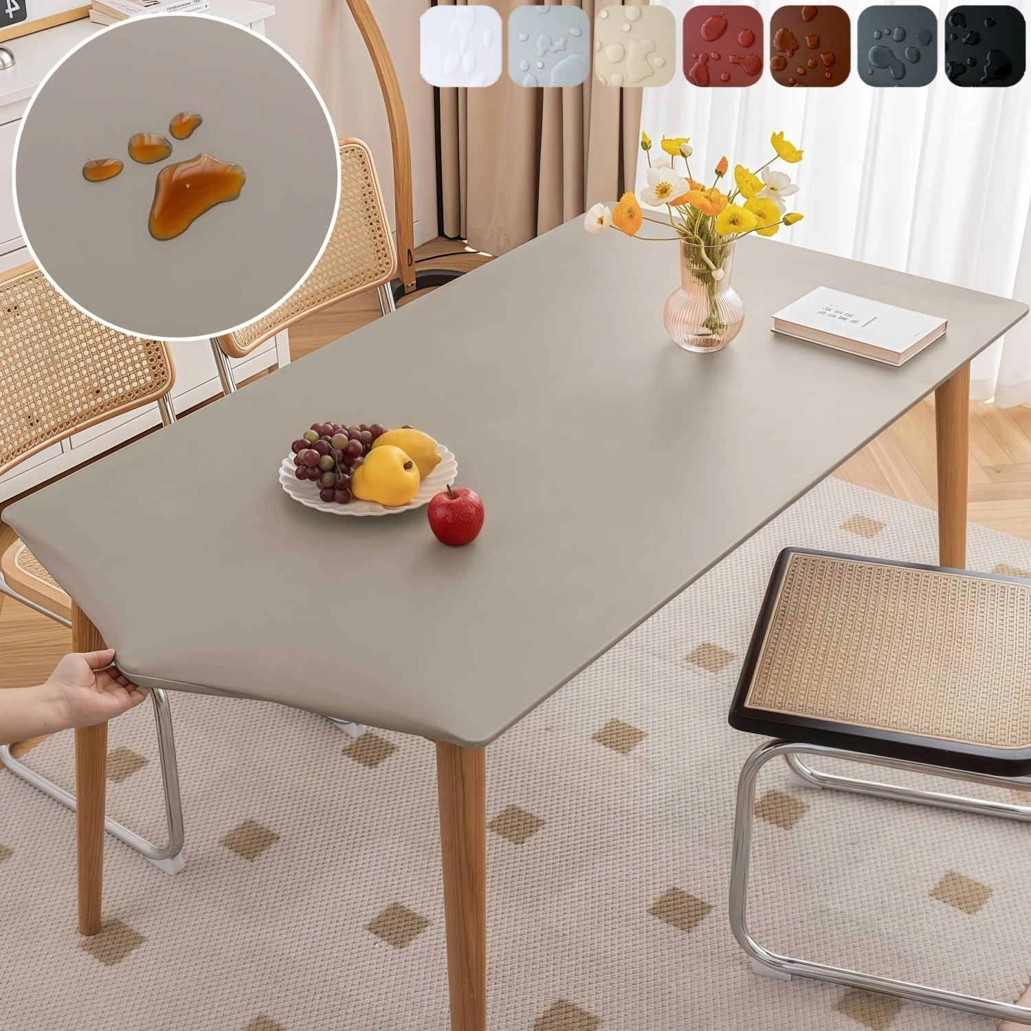 Waterproof Elastic PU Leather Fitted Tablecloth - Wipe-Clean Square/Rectangle Cover