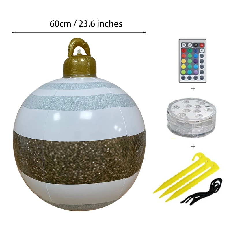 thumbnail image 1 of Bola de Navidad con luz LED de 60 cm, inflable para exteriores, decorada, de PVC, gigante, sin luz, bolas grandes, para decorar árboles, 1 of 5