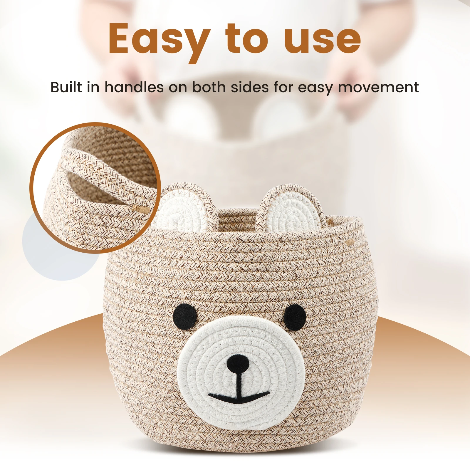 Bear Storage Basket Cotton Corded Rope Multipurpose Sundries Toy Organizer Foldable Household Gift Laundry Basket