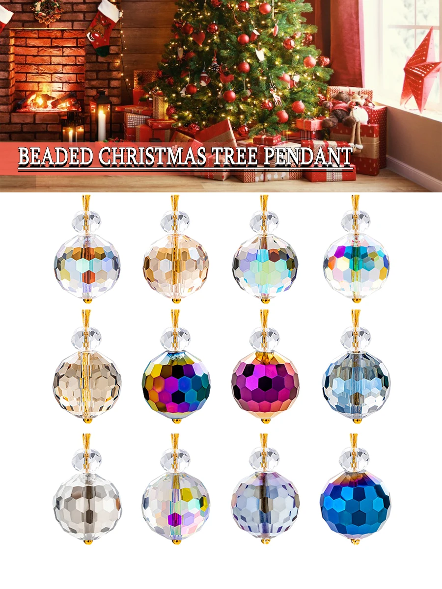 

12 Pcs Multicolored Christmas Ball Ornament Crystal Glass Pendent Mini Christmas Tree Hanging Ornaments Home Festival Decoration