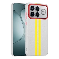 Vegan Leather Phone Case with Dual - Line Design and Raised Camera Edges - Poco F8 ultra (White)