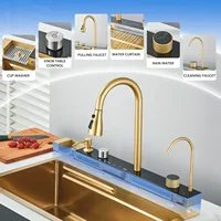 29.5" Gold Smart digital display waterfall sink, 304 Stainless Steel Modern kitchen sink with 5 Water Outlet Modes 2