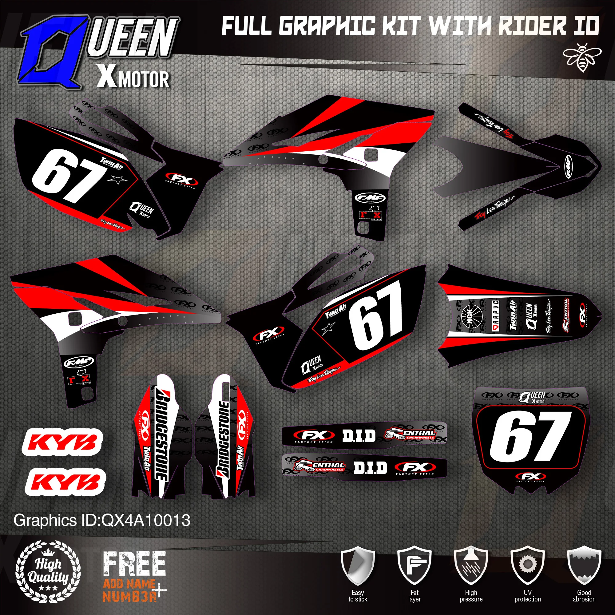 

QUEEN X MOTOR Custom Team Graphics Backgrounds Decals 3M Stickers Kit For YAMAHA 2010-2013 YZF250 013