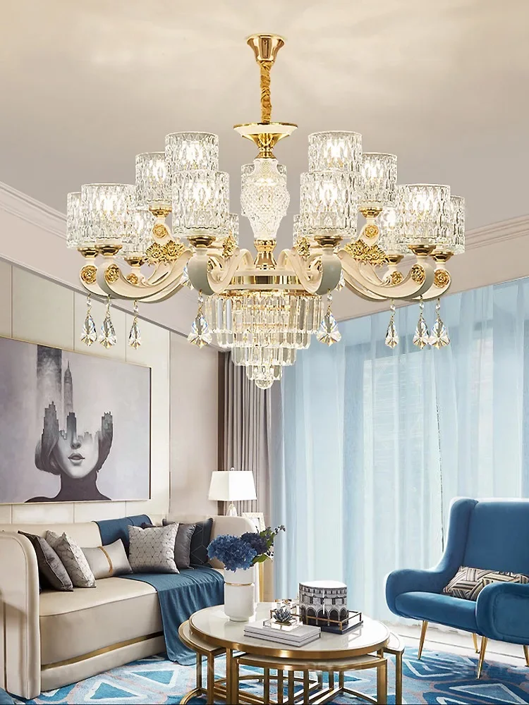 

2023 New European Style Crystal Living Room Ceiling Chandelier Modern Light Luxury High-class Hall Dining Room Pendant Lustre