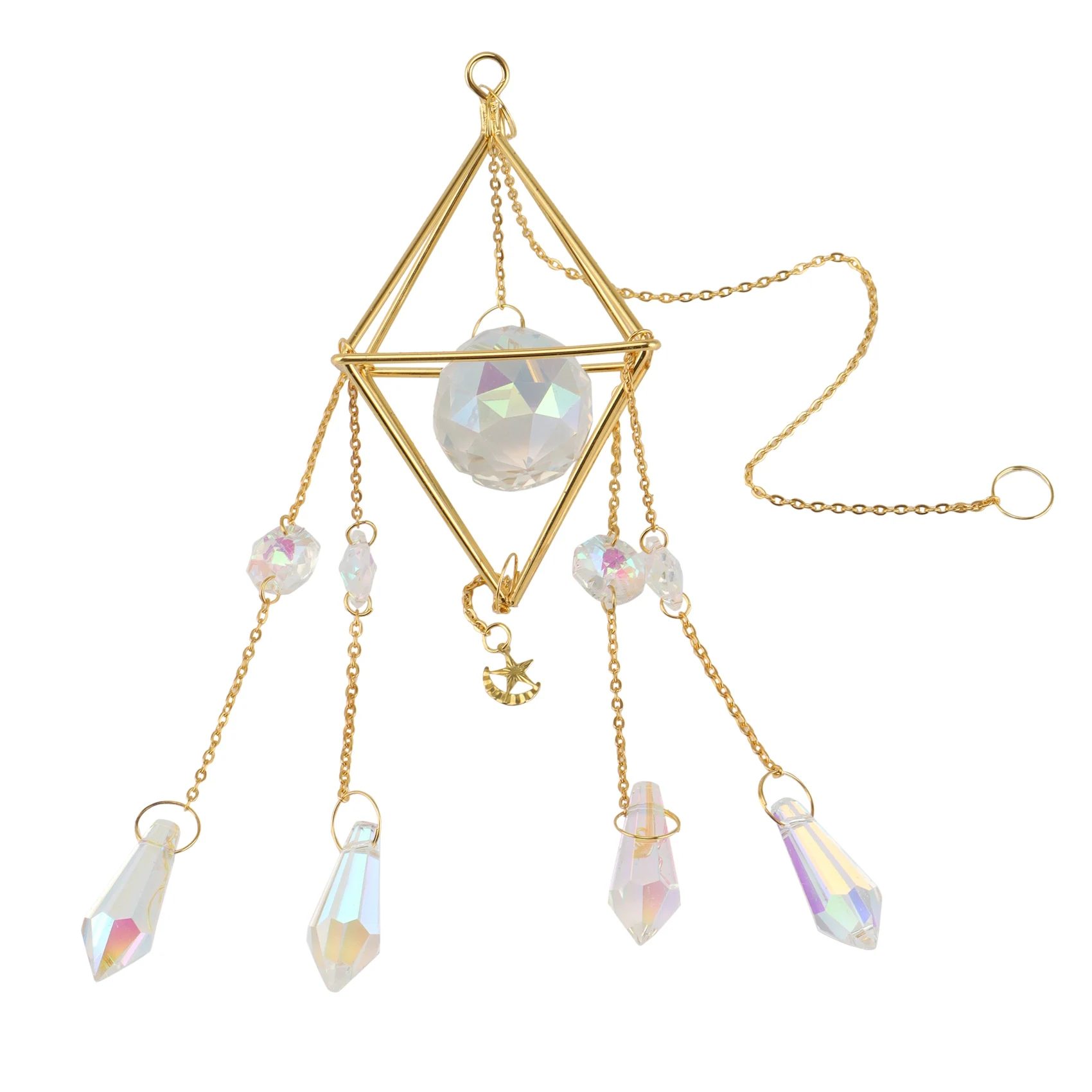 

Crystal Sun Catcher Rainbow Prism Window Sun Catcher Gold Plated Celestial Suncatcher Boho Sun & Moon with Crystals