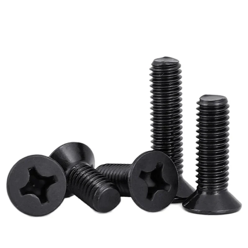 Phillips Flat Screw 10pcs/lot M1 M1.2 M1.4 M1.6 M1.7 M2 M2.5 M3 M3.5 M4 M5 KM Mini Small Black Steel KM Phillips Flat Countersunk Head Screw Bolt