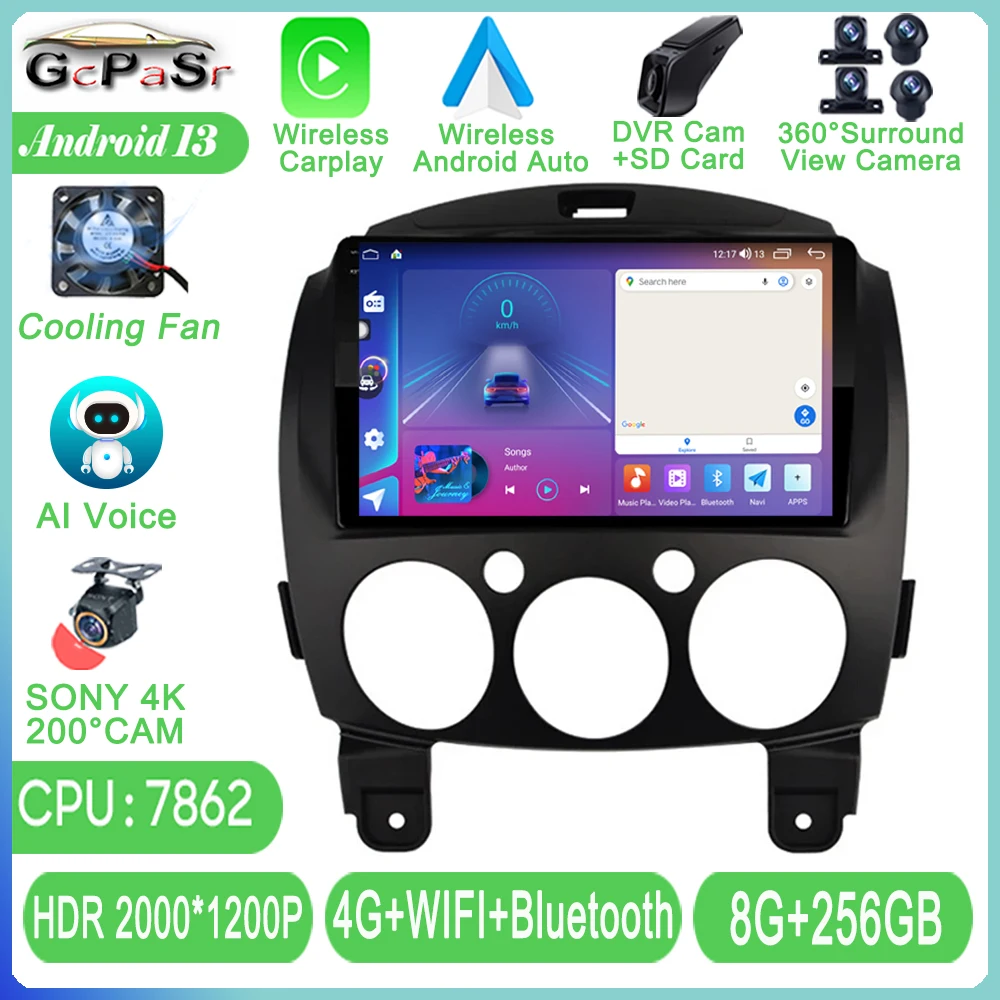 

Android 13 For MAZDA 2 Mazda2 2007- 2014 Car Radio Carplay Auto Multimedia Player GPS Head Unit Car Stereo Navigation 5G WIFI BT