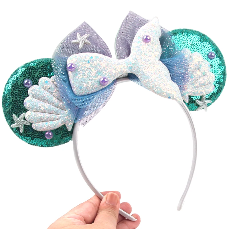 

New Disney Pearls Shell Mouse Ears Headband For Girls Little Mermaid Prince Hairband Festival Party Cosplay DIY Hair Accessories