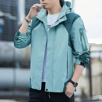 سترات واقية الرجال مقنعين سترة مضادة للماء سستة معطف البضائع منفذها التخييم معاطف الرجال الخريف فضفاضة رقيقة سوفتشيل معطف للرياضة 3