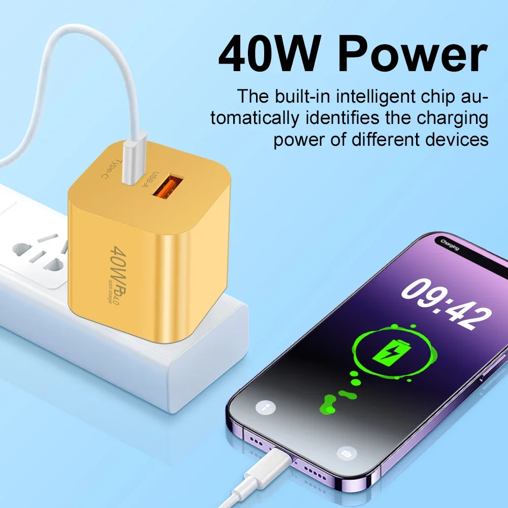 40W USB C Charger Fast Charging Charge PD Type C Wall Charger For iPhone 15 16 Xiaomi Samsung Mobile Phone Adapter EU/US/UK Plug