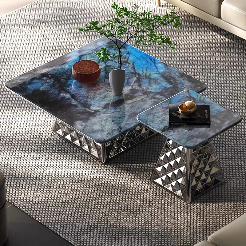 

2023 Super Luxury Coffee Table Glossy Surface Marble Modern Simple Living Room Stainless Steel Base Home Furniture