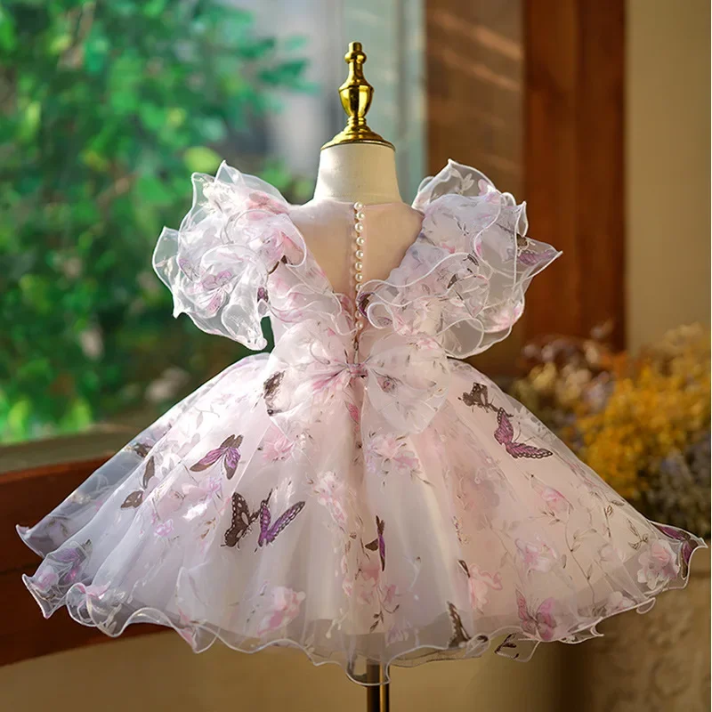 Flower Girl Dresses For Weddings Kids Bow Design Fairy Princess Ball Gown Children Birthday Party Clothes Baby Baptism flower girl dresses