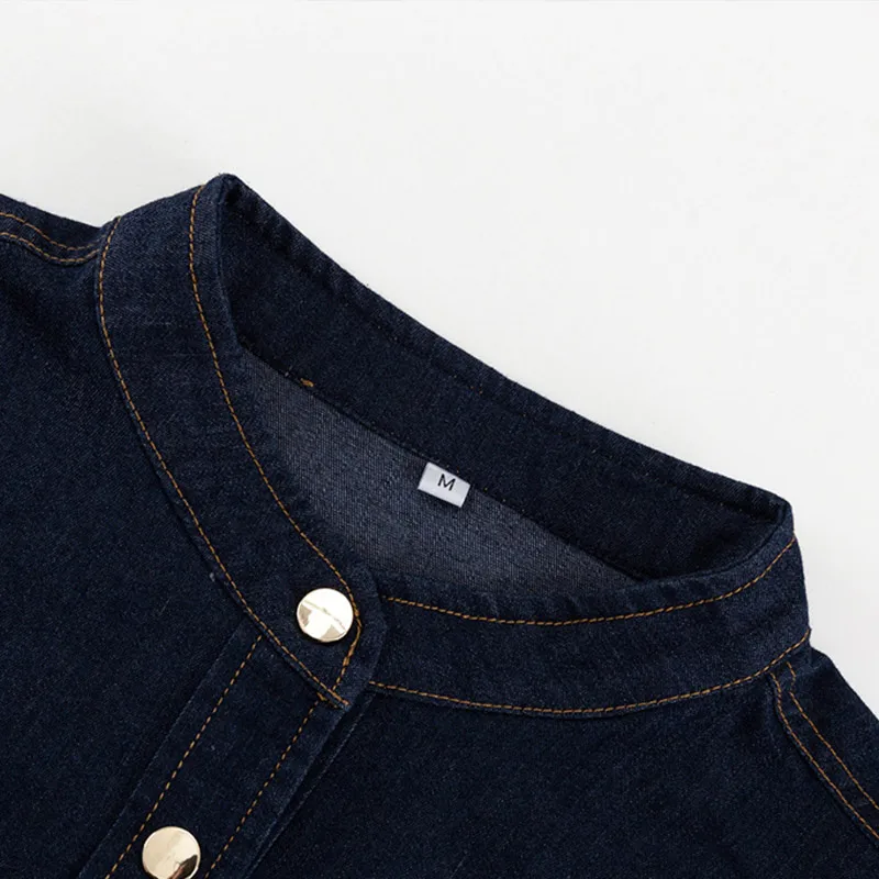 Casual Women's Denim Blue Mini Dresses O-neck Long Sleeved Cinched High Waist Lace Up Dresses 2025 Spring Lady A-line Vestidos