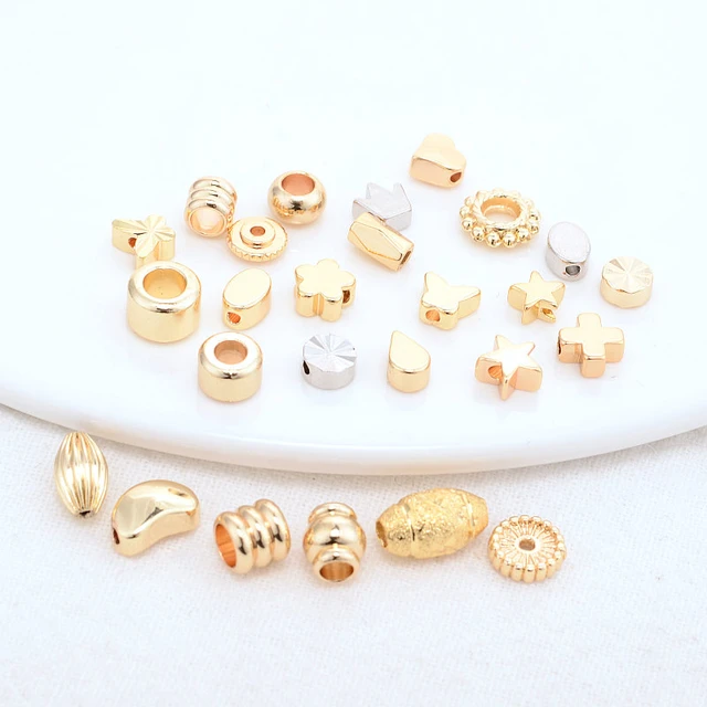 24K Gold Plated Brass Flower Heart Star Rondelle Gold Bead Spacers for  Jewelry Making 18k 4mm - AliExpress