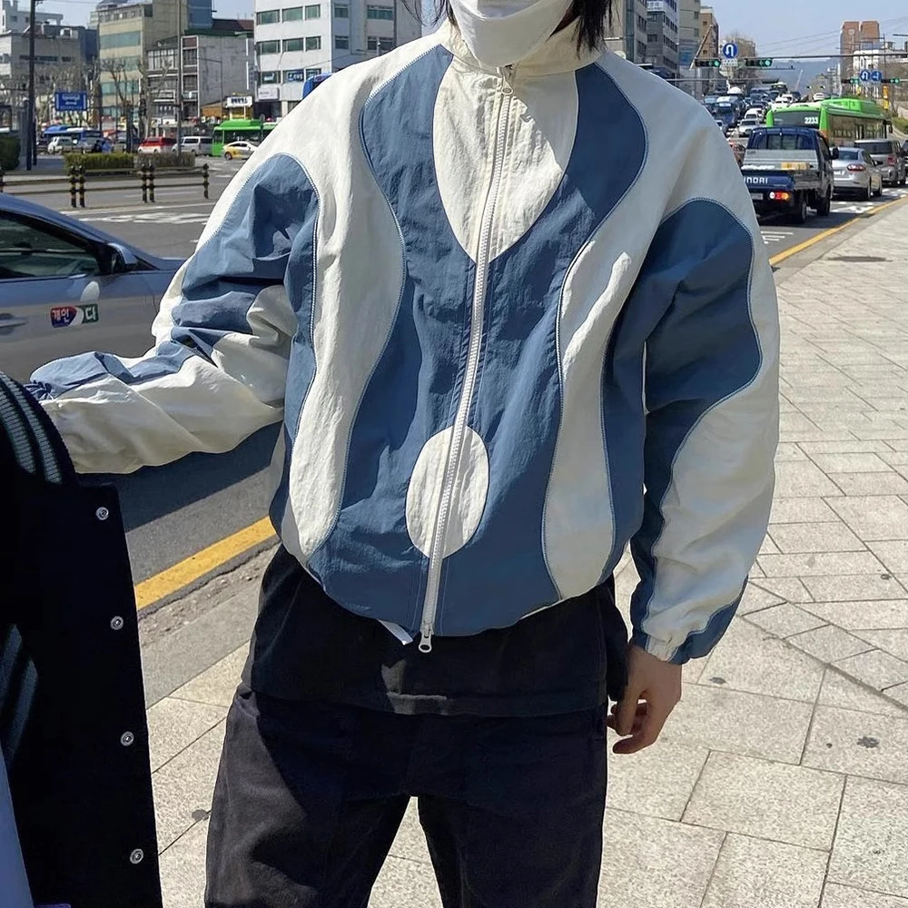 

High Street Vibe Style Shaped Patchwork Nylon Jacekts for Men Chaquetas Hombre Baggy Y2k Coat Oversized Ropa Loose Outwear Tops