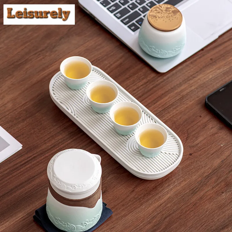 Chinese Wave Tea Travel Tea Set Kung Fu Tea Set Ceramic Portable Teapot Porcelain Teaset Filter Tea Cups Of Tea Ceremony Teaware