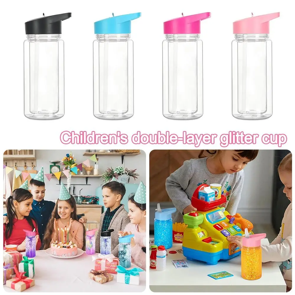 NEW 300ml Capacity Snow Globe Tumbler Break-Resistant Reusable Mason Jar Cups Pre-Drilled Double Layers Plastic Tumbler Children